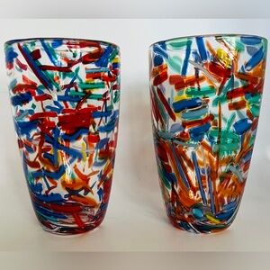 "CONFETTI" GLASS TUMBLERS, PIER 1, SET OF 2, 18 OZ, 6" TALL